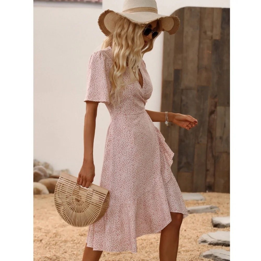 Floral Print Pink Midi Dress - Picture 4 of 8